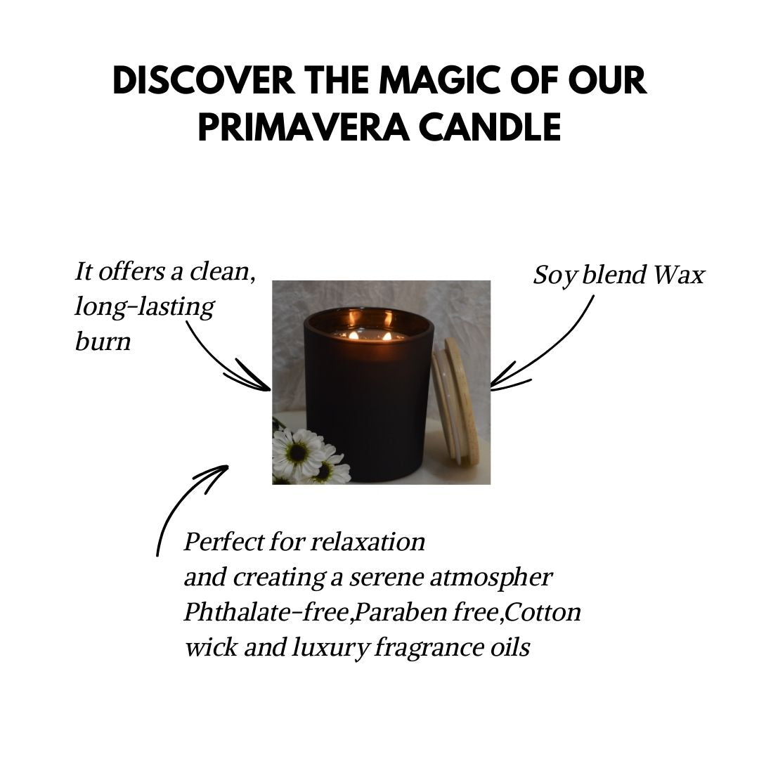 Primavera Candles offer long-lasting burn, soy blend wax, making it perfect for creating a serene atmosphere.